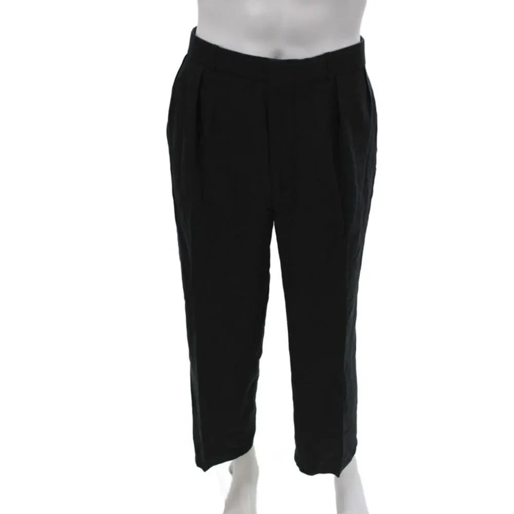 Polo Ralph Lauren Mens Dress Pants Black Linen Blend Solid Button Size 34